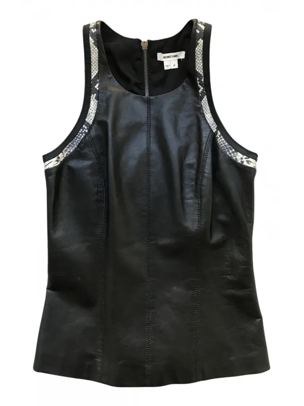 Helmut Lang Black Leather Tank with Back Zip